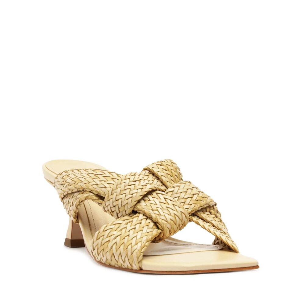 Schutz Kali Kitten Heel Sandal Natural Rafia Woven Look Mule Sz 10 Dustbag $168